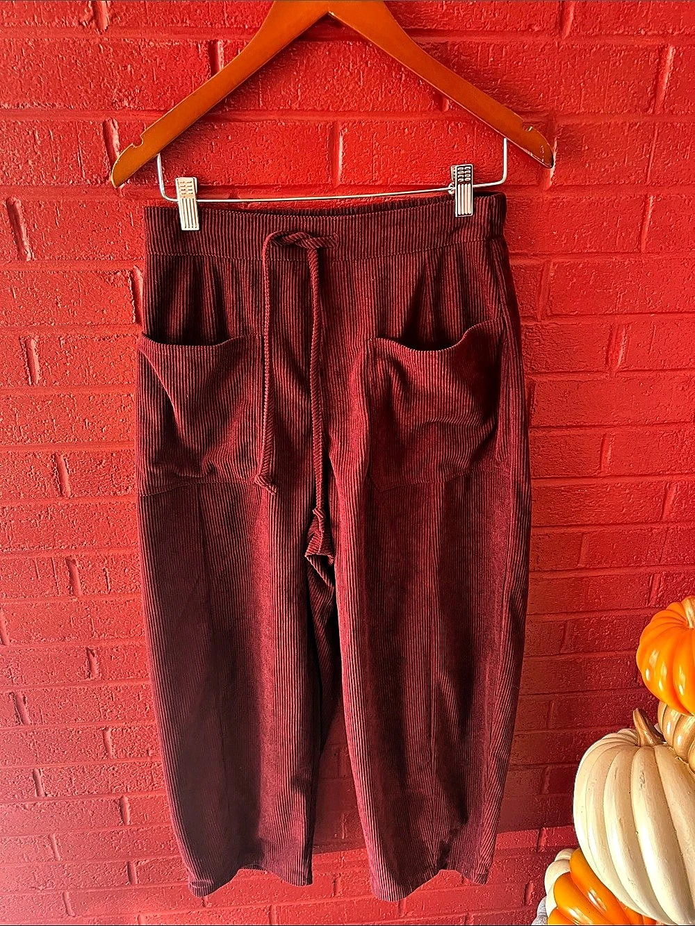 TARSE Women'Small Corduroy Barrel Pants Drawstring Wide Leg Pants with Pockets
